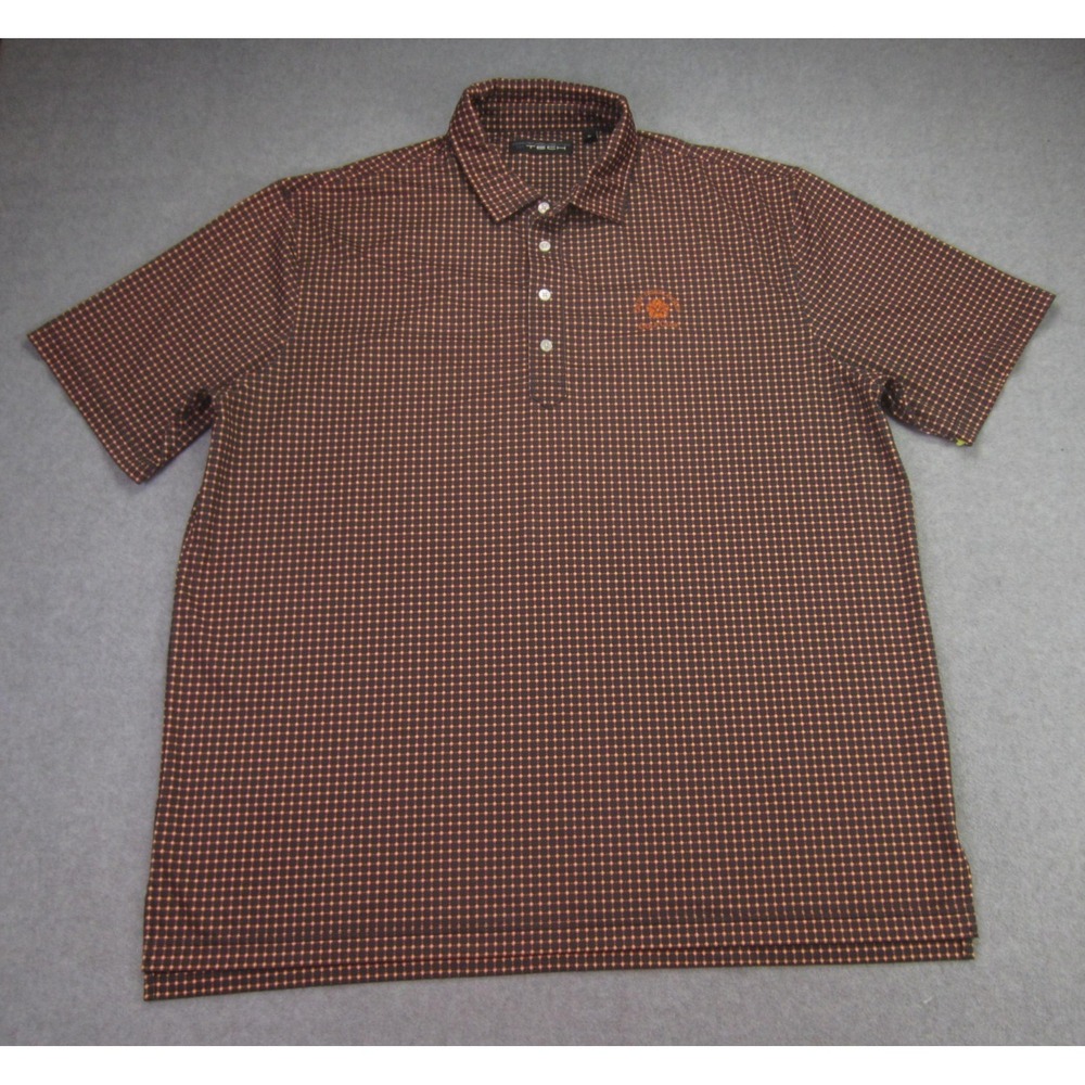 Carnoustie Tech‎ Polo Shirt Mens XL Brown Orange Geometric Golf Omni Interlocken